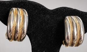 Vintage Half Hoop Clip-on Earrings 7/8” x ½” Textured Gold-tone Silver-tone gc22